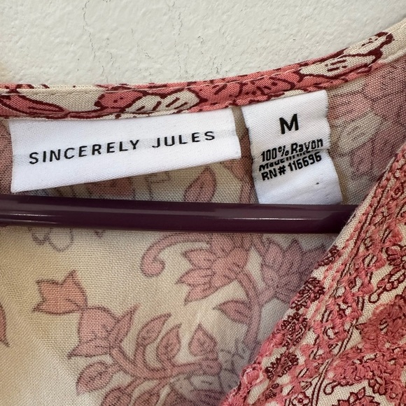 Sincerely Jules Red and Cream Long Sleeve Dress Cottagecore Boho - Picture 2 of 9